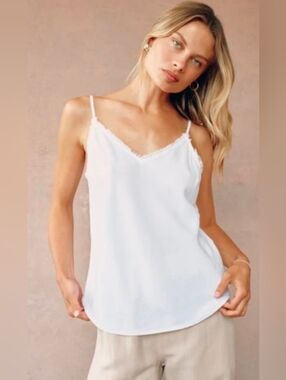 Bella Dahl White Frayed Raw Edge Cami Top S